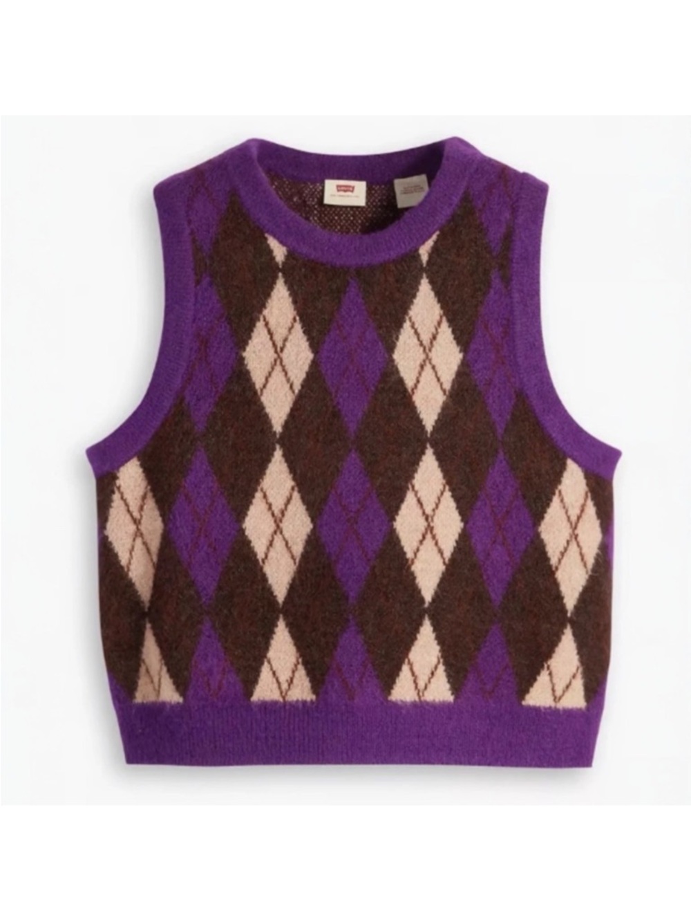 Levis Deja Vu argyle super cozy sweater vest purple brown NWOT small/medium